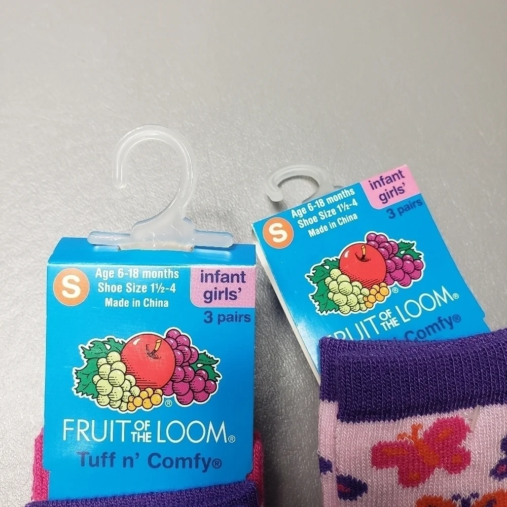 new fruit of the loom infant girls socks 2 packs of 3 pairs 6-18 months